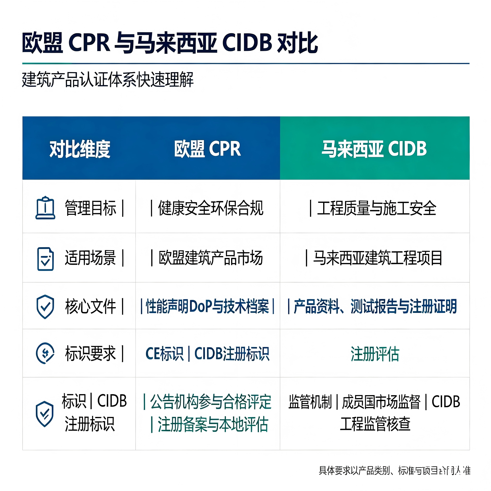 欧盟CPR与马来西亚CIDB建筑产品认证对比